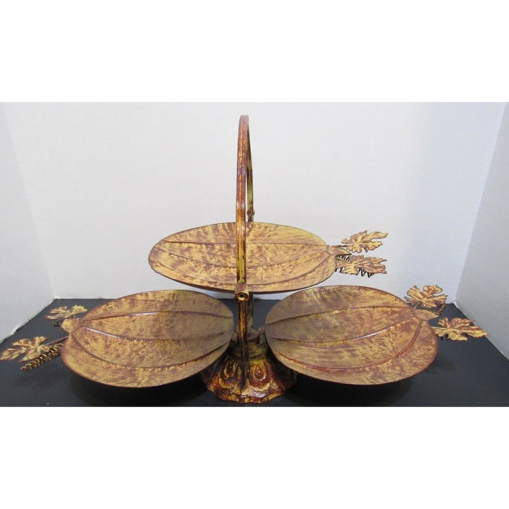 3 Tier Pumpkin Metal Folding Server With Handle Fall Decor Food Safe